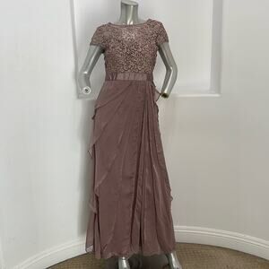 Adrianna Papell Embroidered Top Tiered Ruffles Chiffon Maxi  Dress Blue  Size 6